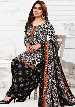 Black And White Printed Cotton Dress Material