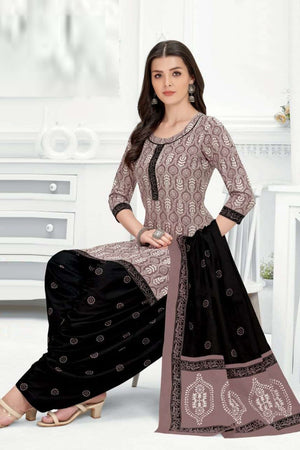 Black Printed Cotton Dress Material