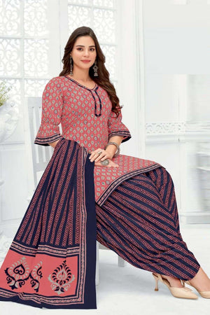 Indian Red Printed Cotton Dress Material