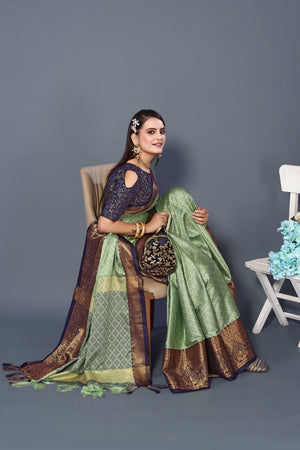 Pista Green Colour Cotton Silk Saree For Women's