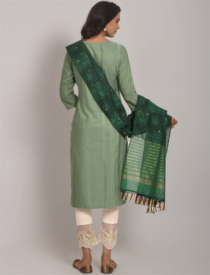 Pista Party Wear Embroidery Worked Kurta With Pant And Duppata Set