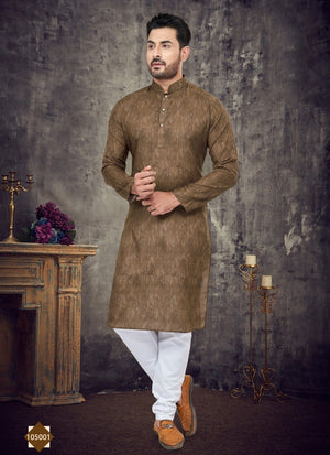 Brown Cotton Digital Print Kurta Pajama For Mens