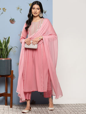 Embroidered Regular Georgette Woven Women's Kurta Pant Dupatta Set