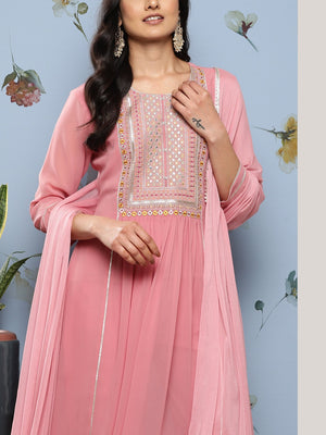 Embroidered Regular Georgette Woven Women's Kurta Pant Dupatta Set