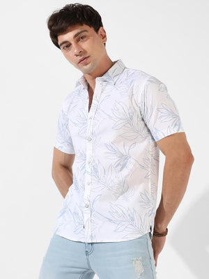 Campus Sutra Men's White Printed Regular Fit Casual Shirt