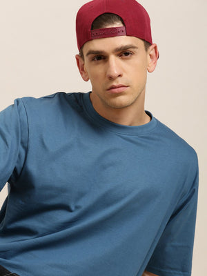 Difference of Opinion Blue Solid Oversized T-Shirt
