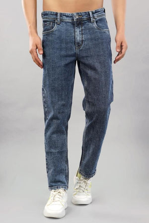 Meghz Men's Solid Tapered Fit Mid Rise Jeans