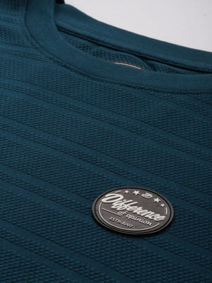 Difference of Opinion Blue Self-Design Oversized T-shirt
