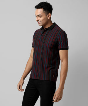 Campus Sutra Cotton Blend Stripes Half Sleeves Mens Polo T-Shirt